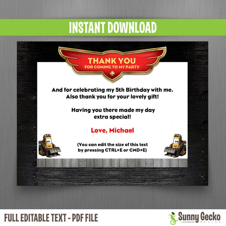 Planes Fire and Rescue Birthday Thank You Cards 